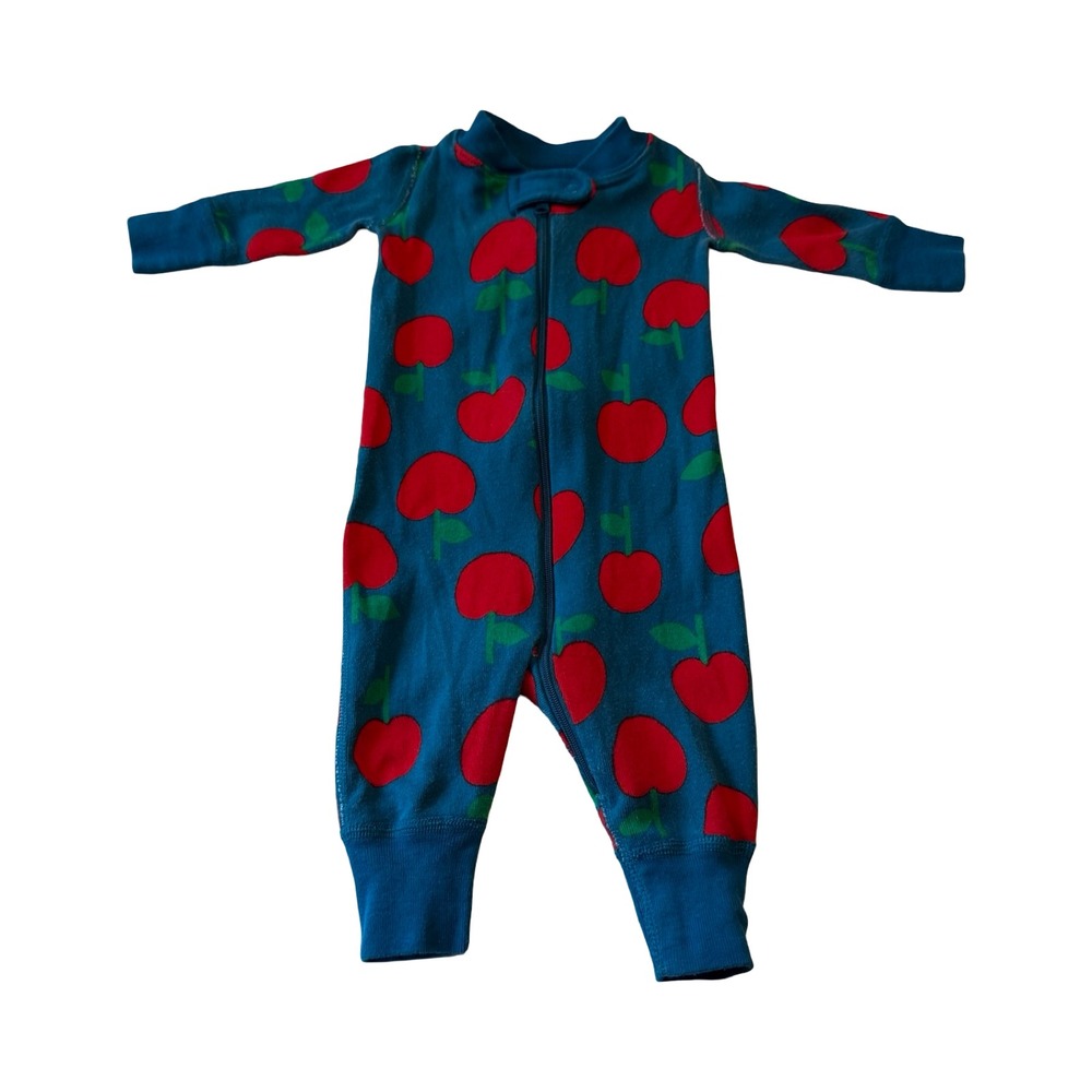 Hanna Andersson Baby 0-3 Months Organic Cotton Apple Print Zip Sleeper Blue Red